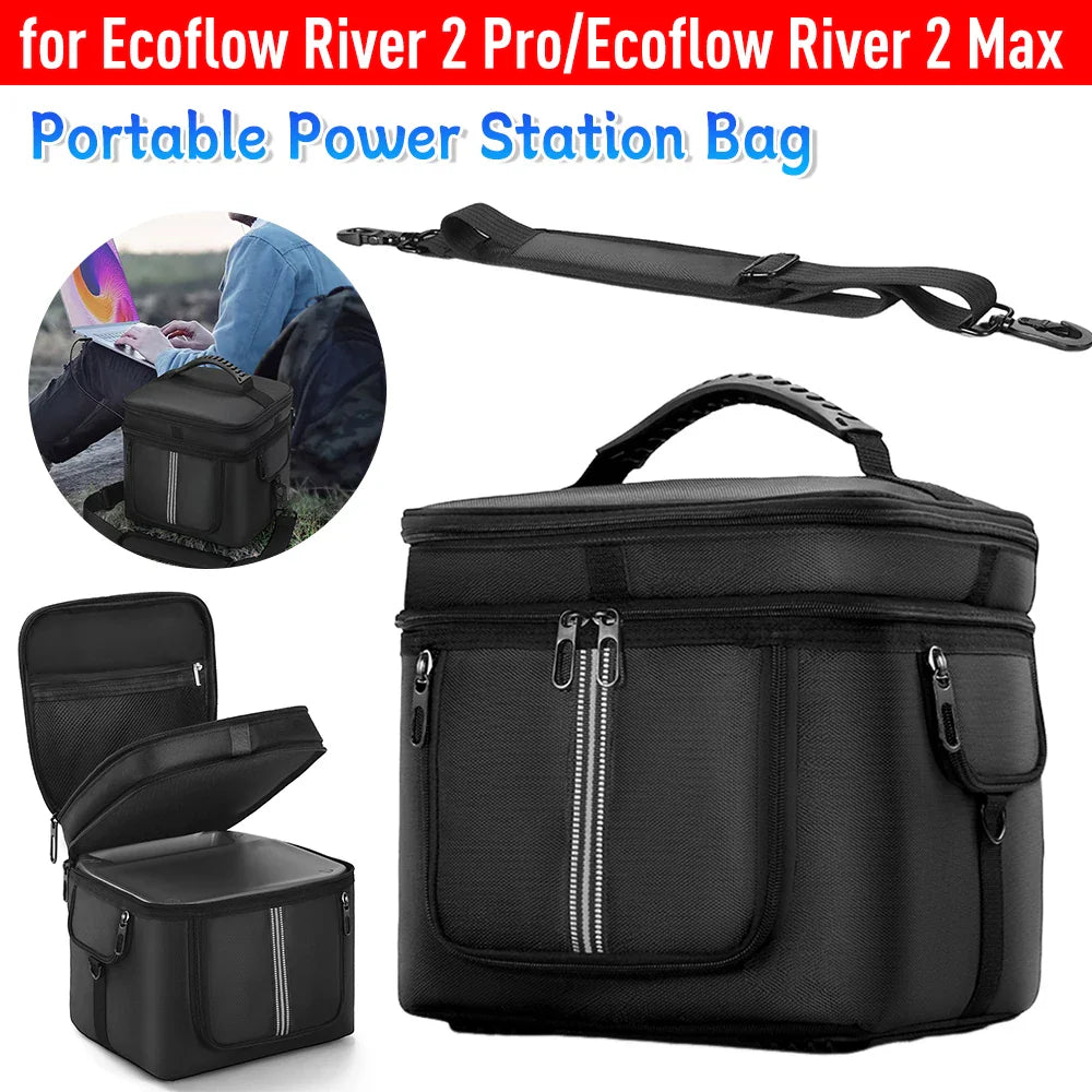 Portable Power Station Bag Waterproof Protective Case with Shoulder Strap & Handle for Ecoflow River 2 Pro & Ecoflow River 2 Max